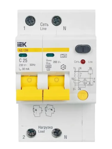 Выключатель автоматический дифференциального тока 2п C 25А 30мА тип A 4.5кА АД-12М KARAT IEK MAD12-2-025-C-030 - фото 2