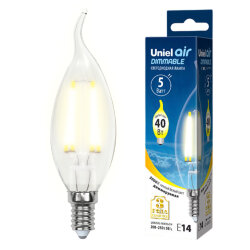 LED-CW35-5W-WW-E14-CL-DIM GLA01TR Лампа светодиодная диммируемая, Форма свеча на ветру, прозрачная, Серия Air, Теплый белый свет 3000K