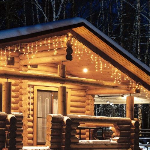 ULD-B10005-480/TTK WARM WHITE IP44 Бахрома светодиодная с эффектом мерцания, 10м. Соединяемая. 480 светодиодов. Теплый белый свет. Провод прозрачный. ТМ Uniel - фото