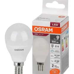 Лампа светодиодная LV 10SW/6500K (=75W) E14 | LED Value 2Y | Шарик | - OSRAM
