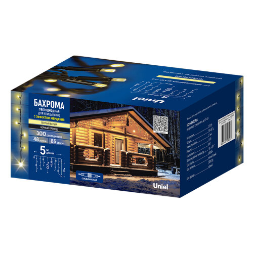 ULD-B5007-300-TBK WARM WHITE IP67 Бахрома светодиодная с эффектом мерцания, 5м, Соединяемая, 300 светодиодов, Теплый белый свет, Провод черный, TM Uniel - фото 13