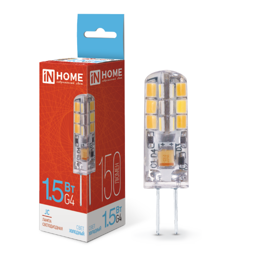 Лампа светодиодная LED-JC 1.5Вт 12В G4 6500К 150Лм IN HOME - Фото