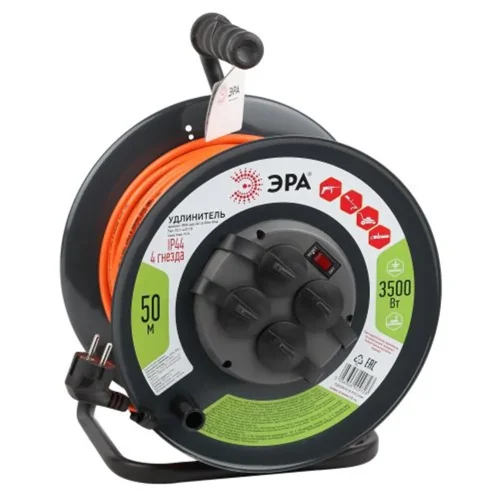 Удлинитель на метал. катушке 4х50м с заземл. 16А IP44 RMx-4es-3х1.5-50m-IP44 ПВС 3х1.5 Эра Б0046852 - фото