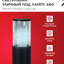 Светильник уличный напольный ТБУ SMOKY-SP300-1xA60-BL алюминиевый 300мм черный IP54 IN HOME