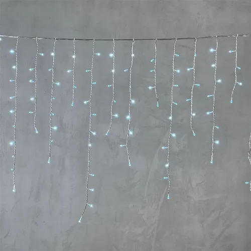 Гирлянда Бахрома 5 x 0,9 м Небесно-Голубая 220В, 348 LED, Провод Прозрачный Силикон, IP65. Фото 5.