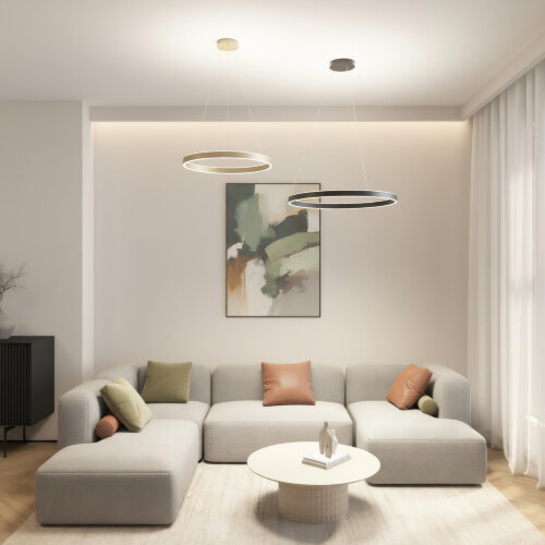 Светильник подвесной RAYDIA, 60 Вт, 3000–4000К, ?800?1500 мм, металл+акрил, черный, свет вверх/вниз. Фото 7