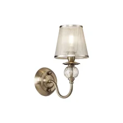 Серия в классическом стиле. Главное украшение светильников Inessa – декоративные элементы арматуры из прозрачного стекла коньячного оттенка. Абажуры выполнены из органзы и обрамлены тесьмой в цвет арматуры, сделанной из металла. Широкая линейка позволит о