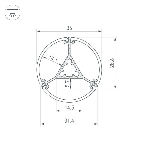 Профиль ROUND-D36-360-2500 ANOD BLACK (Arlight, Алюминий) 050250 - фото 3