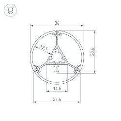 Профиль ROUND-D36-360-2500 ANOD BLACK (Arlight, Алюминий) 050250