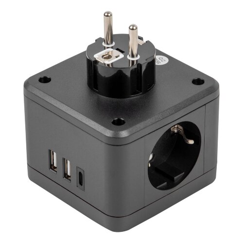 S-GES2-16SBUC BLACK Разветвитель сетевой с выключателем, с-з, 2 гнезда, 2USB+1TYPE C, 16А, 3500Вт, Черный - фото 3