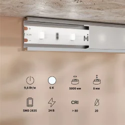 Светодиодная лента Base 24В 2835 9,6Вт/м 6000K 5м IP 20 201179 (Белый)