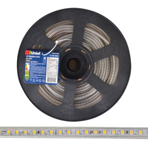 ULS-2835-120LED-m-10mm-IP67-220V-10W-m-50M-3000K Светодиодная гибкая герметичная лента, Бобина 50 м, Теплый белый свет 3000K. - фото 6