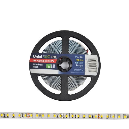 ULS-2835-120LED-m-8mm-IP20-DC24V-9.6W-m-5M-4000K Гибкая светодиодная лента на самоклеящейся основе, Катушка 5 м, в герметичной упаковке, Белый свет 4000K. - фото 4