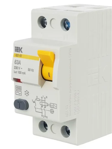 Выключатель дифференциального тока (УЗО) 2п 63А 100мА тип AC ВД1-63 KARAT IEK MDV10-2-063-100 - фото 8
