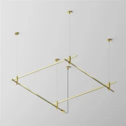 Готовая конструкция квадратная двухуровневая на тросовых подвесах Hang без светильников и блока питания, латунь (Латунь)