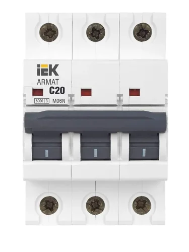 Выключатель автоматический модульный 3п C 20А M06N ARMAT IEK AR-M06N-3-C020 - фото 2