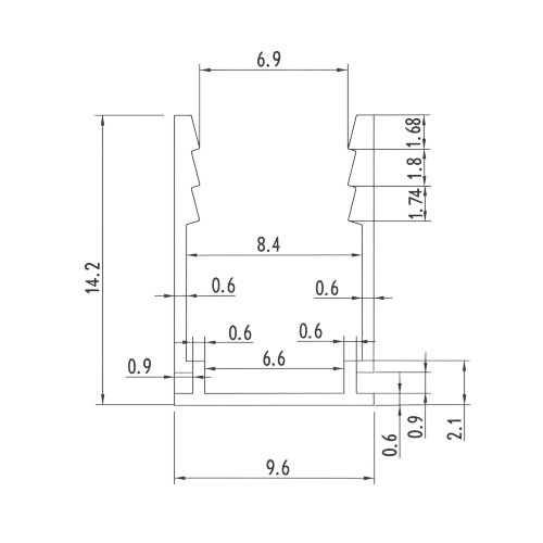 UFE-A21 SILVER 200 POLYBAG Накладной профиль для гибкой светодиодной ленты NEON 8х16мм, анодированный алюминий, Длина 200 см - фото 2