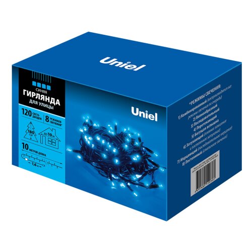 ULD-S1000-120-DBA BLUE IP67 Гирлянда светодиодная с контроллером, 10м, 120 светодиодов, Синий свет, Провод черный - фото 9