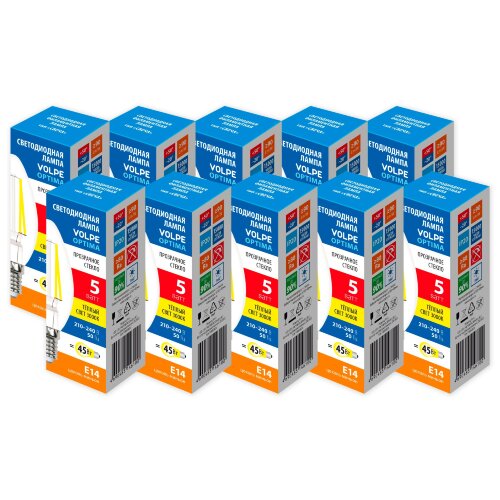 LED-C35-5W-3000K-E14-CL-SLF SET10 Лампа светодиодная, Форма свеча, прозрачная, Серия Optima Филамент, Теплый белый свет 3000K, Упаковка 10 штук - фото 1