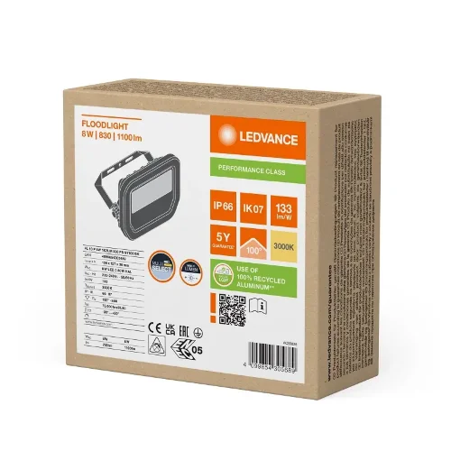 Прожектор светодиодный 8W/3000K IP65 | 1100Lm Симметричный 100° Чёрный | - LEDVANCE FLOODLIGHT. Фото 6