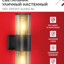 Светильник уличный настенный двусторонний НБУ SMOKY-2хA60-BL алюминиевый черный IP54 IN HOME