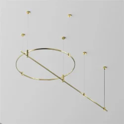 Готовая конструкция круглая + прямая двухуровневая на тросовых подвесах Hang без светильников и блока питания, латунь (Латунь)