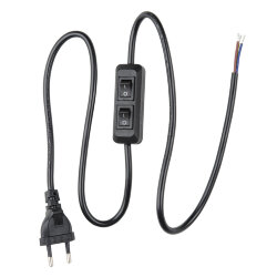 UCX-C90-02A-100 BLACK Сетевой шнур с вилкой и с двухклавишным выключателем, 02А, 500Вт, 1.0м, Черный