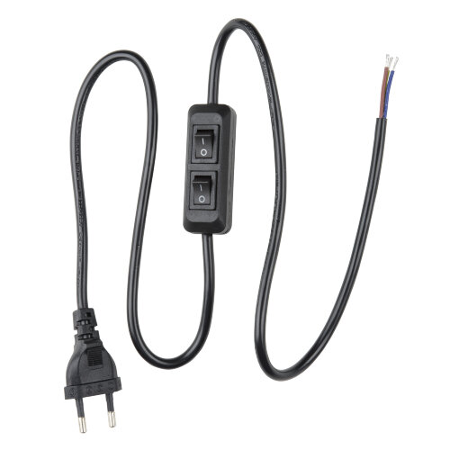 UCX-C90-02A-100 BLACK Сетевой шнур с вилкой и с двухклавишным выключателем, 02А, 500Вт, 1.0м, Черный - фото 1