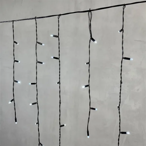 Гирлянда Бахрома с Колпачком 3,2 x 0,9 м Белая 220В, 168 LED, Провод Черный ПВХ, IP65. Фото 2.