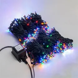 Комплект 3 Разноцветных Нити по 20м с Мерцанием Белого Диода, 600 LED, Провод Черный Каучук 2,3мм, IP54