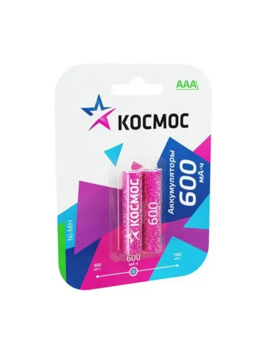 Аккумулятор AAA/R03 600мА.ч Ni-MH (блист.2шт) КОСМОС KOCR03NIMH(600MAH) - фото