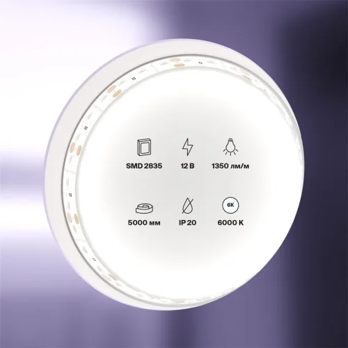 Светодиодная лента 12В 2835 14,4Вт/м 6000K 5м IP20 (Белый) 10116 - фото 4