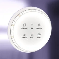 Светодиодная лента 12В 2835 14,4Вт/м 6000K 5м IP20 (Белый) 10116