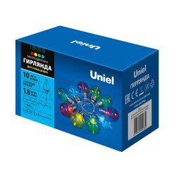 ULD-S1800-010-STB-3AA MULTI IP20 BULBS Гирлянда светодиодная Лампочки, на батарейках 3AA не в-к, 1.8м, 10 светодиодов, Разноцветный свет, Провод прозрачный, TM Uniel