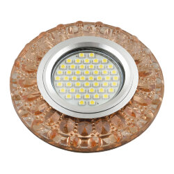 DLS-L151 GU5.3 GLASSY-TEA Светильник декоративный встраиваемый, серия Luciole, Без лампы, цоколь GU5.3, Доп, светодиодная подсветка 3Вт, Стекло, Зеркальный-светло-коричневый