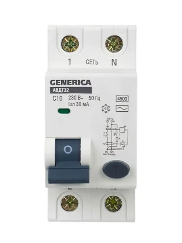 Выключатель автоматический дифференциального тока 2п C 16А 30мА тип AC 4.5кА АВДТ 32 C16 GENERICA MAD25-5-016-C-30 - фото 2