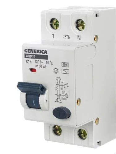 Выключатель автоматический дифференциального тока 2п C 16А 30мА тип AC 4.5кА АВДТ 32 C16 GENERICA MAD25-5-016-C-30 - фото 8