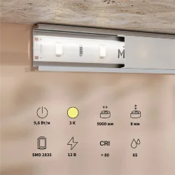 Светодиодная лента Base 12В 2835 9,6Вт/м 3000K 5м IP 65 201174 (Белый)