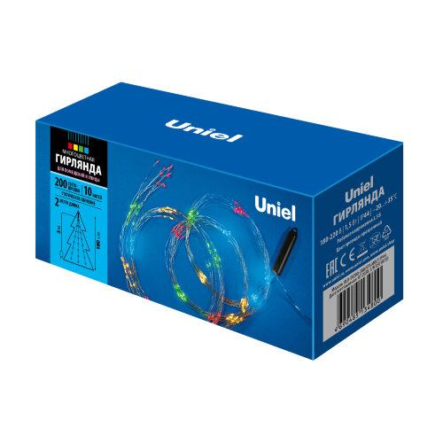 ULD-E0200-200/STA MULTI IP44 Гирлянда светодиодная «Лучи росы», 2м. 10 нитей. 200 светодиодов. Разноцветный свет. Провод прозрачный. ТМ Uniel - фото