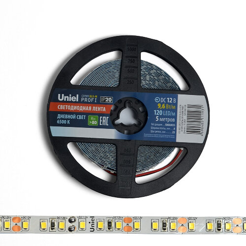 ULS-M13-2835-120LED-m-8mm-IP20-DC12V-9.6W-m-5M-6500K PROFI Гибкая светодиодная лента на самоклеящейся основе, Катушка 5м, в герметичной упаковке, Дневной свет 6500K. - фото 4