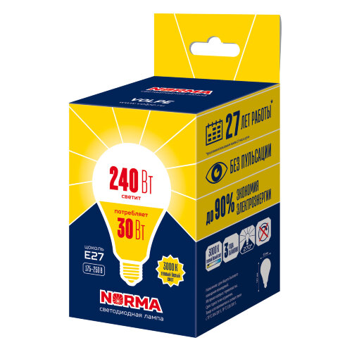 LED-A95-30W-3000K-E27-FR-NR Лампа светодиодная, Форма A, матовая, Серия Norma, Теплый белый свет 3000K, Картон - фото 3