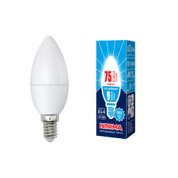 LED-C37-9W-NW-E14-FR-NR Лампа светодиодная, Форма свеча, матовая, Серия Norma, Белый свет 4000K, Картон