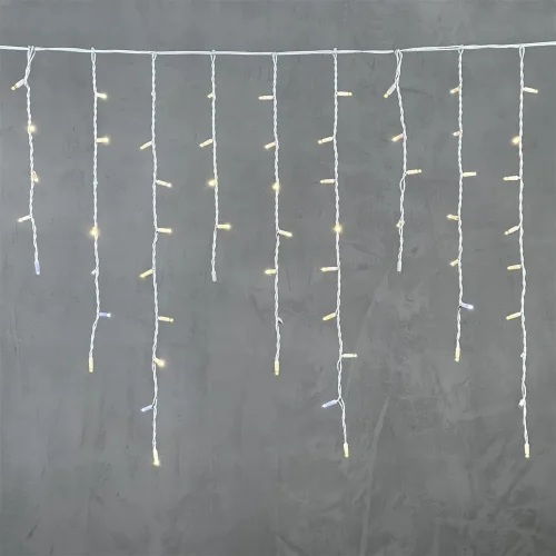 Гирлянда Бахрома 3,2 x 0,9 м Тепло-Белая с Мерцанием Белого Диода 220В, 168 LED, Провод Белый Каучук, IP65. Фото 6.