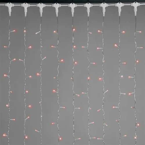 Гирлянда Занавес 1 x 6 м Красный 220В, 600 LED, Провод Прозрачный ПВХ, IP54. Фото 1.