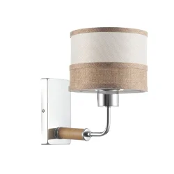 Двухцветные абажуры, сделанные из мешковины, сочетаются с древесной арматурой. Благодаря большому ассортименту изделий серии Helen легко выбрать светильник как для просторных помещений, так и для небольших. (Хром)