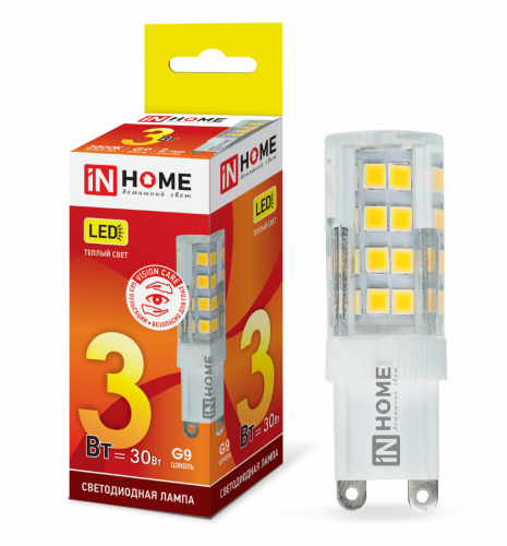 Лампа светодиодная LED-JCD-VC 3Вт 230В G9 3000К 260Лм IN HOME - Фото