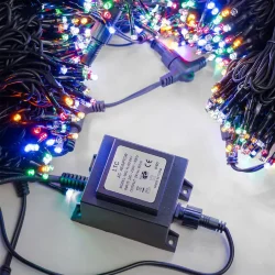 Комплект 5 Разноцветных Нитей по 20м с Мерцанием Белого Диода, 1000 LED, Провод Черный Каучук 2,3мм, IP54