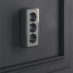 Розетка тройная с заземлением и шторками Gallant графит рифленый W5073104