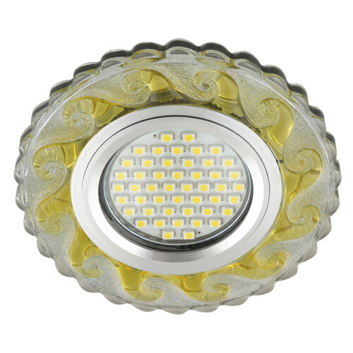DLS-L139 GU5.3 GLASSY-GOLD Светильник декоративный встраиваемый, серия Luciole, Без лампы, GU5.3, Доп, светодиодная подсветка 3Вт, Стекло, Зеркальный-прозрачный+светло-желтый - фото 5