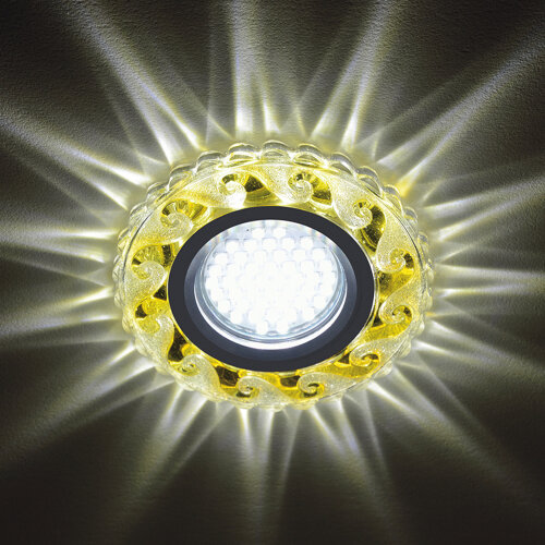 DLS-L139 GU5.3 GLASSY-GOLD Светильник декоративный встраиваемый, серия Luciole, Без лампы, GU5.3, Доп, светодиодная подсветка 3Вт, Стекло, Зеркальный-прозрачный+светло-желтый - фото 6